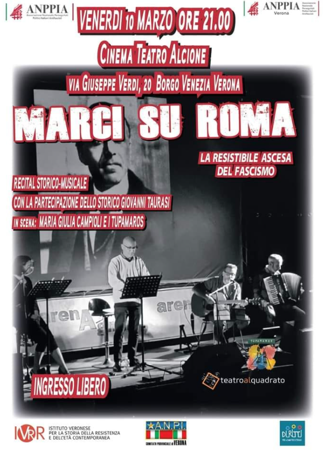 Locandina spettacolo Marci su Roma di Giovanni Taurasi con Maria Giulia Campioli, Stefano Garuti, Francesco Grillenzoni